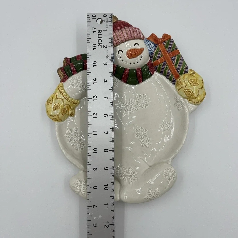 Fitz and Floyd 1995 Vintage Snowman Ceramic Serving Plate‎ Wall Decor 9x11 Inch